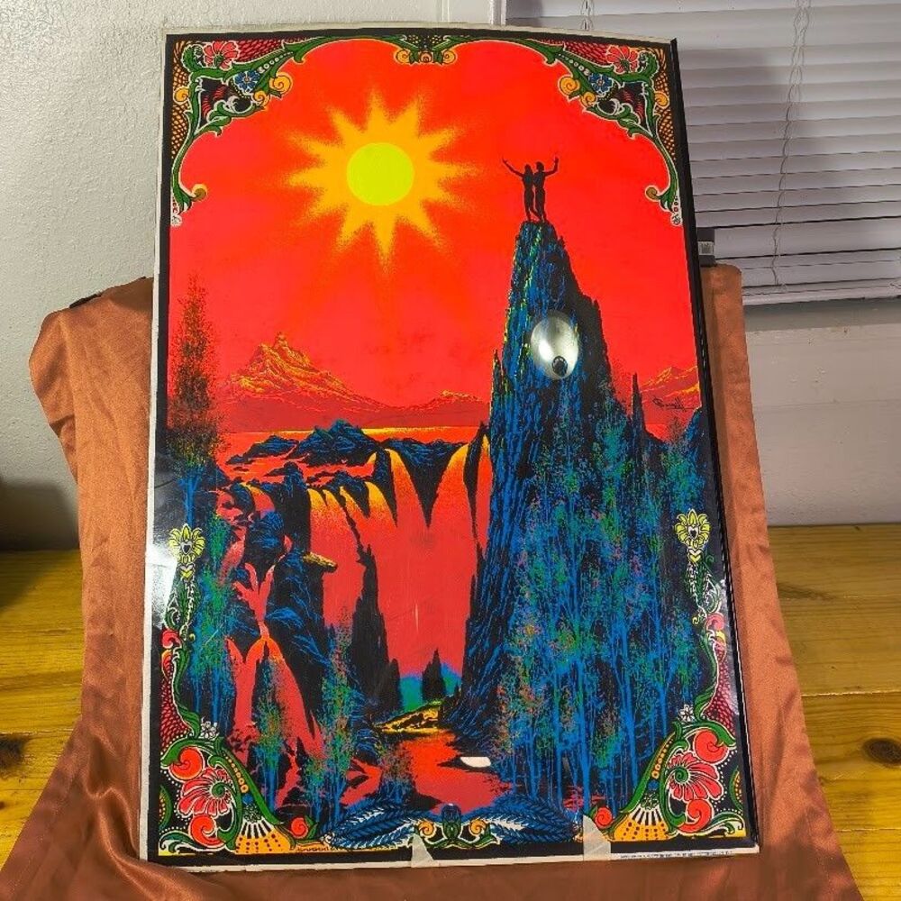 Vintage 1971 Garden of Eden Blacklight Poster Funky Enterprises Original Flocked
